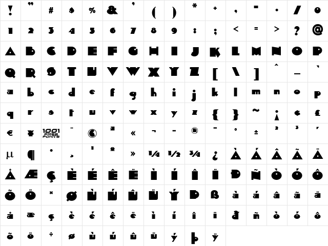 Sid The Kid NF Regular  glyph index