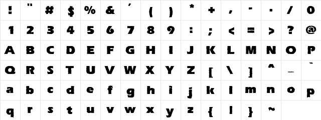 Grunge Arrias Black Regular  glyph index