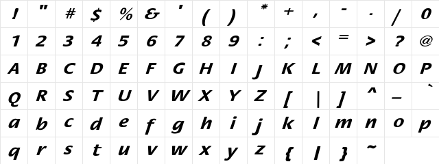 FloraExtObl-Bol Regular  glyph index