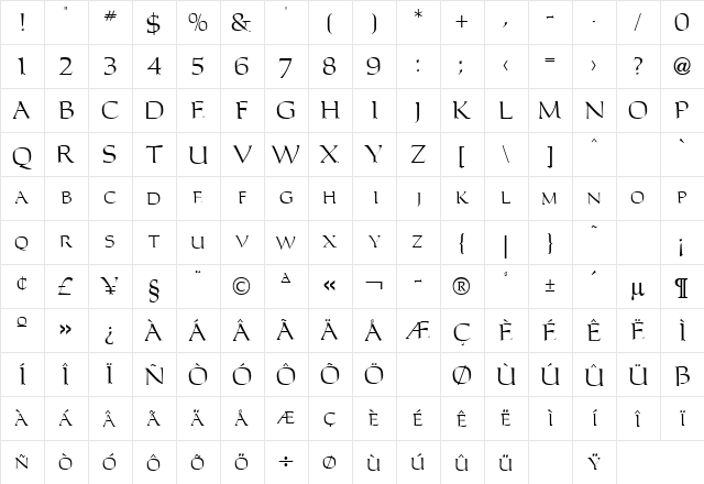 Carolus Regular  glyph index