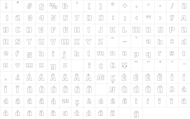 CorneredOutline Regular  glyph index