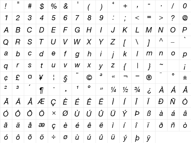 ContextRepriseSSK Italic  glyph index