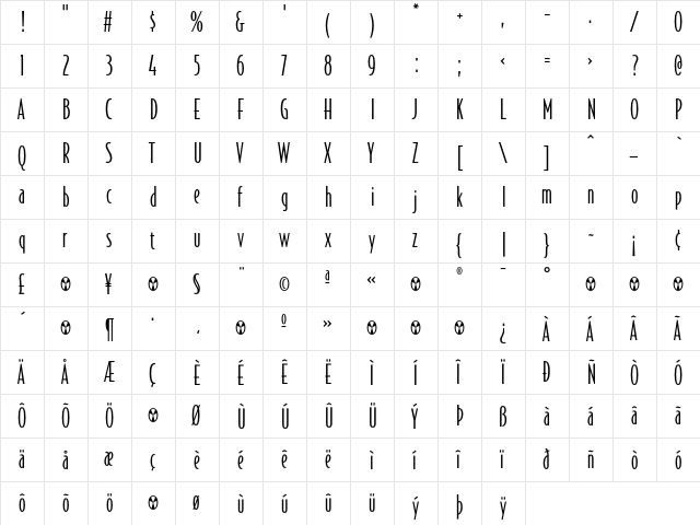 BodegaSans Regular  glyph index