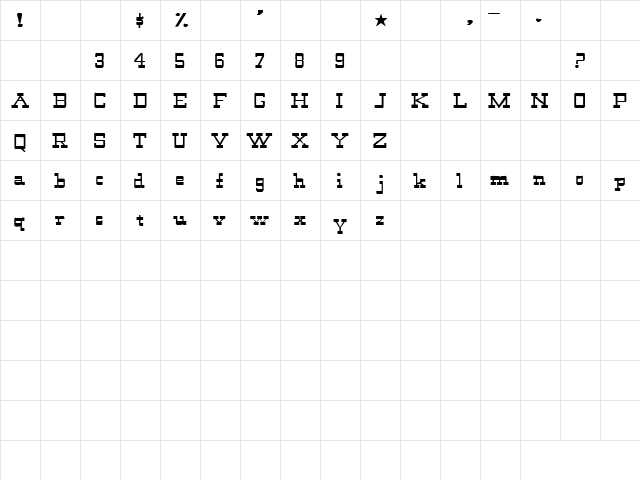 Take It Easy 5 Regular  glyph index
