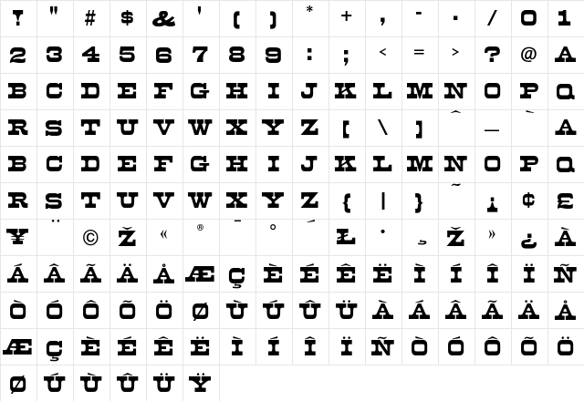 Mona Regular  glyph index