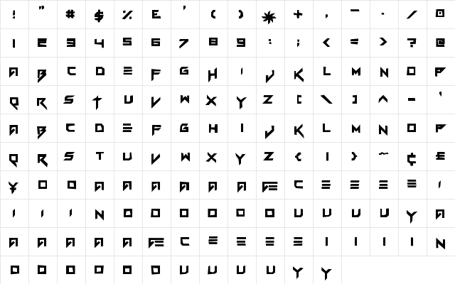Vermin Vibes Corrupto Regular  glyph index