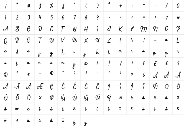 Callephane Regular  glyph index