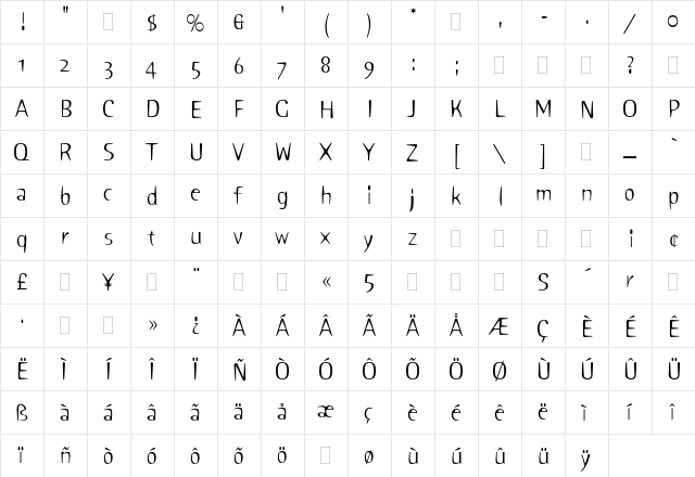 Pink Plain  glyph index