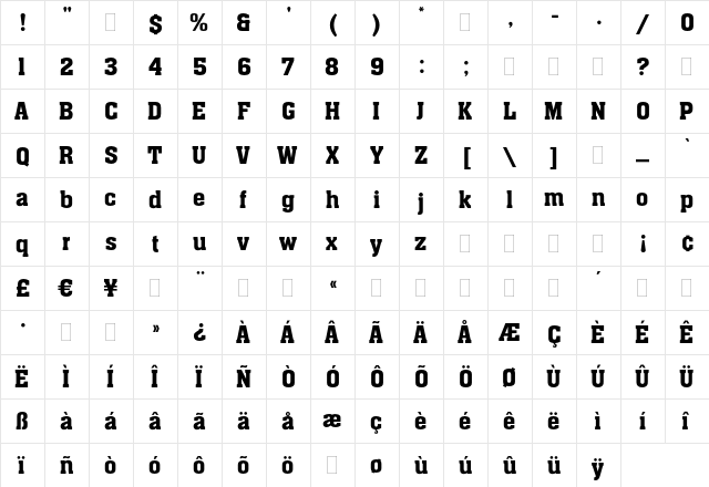Aachen Medium Plain  glyph index