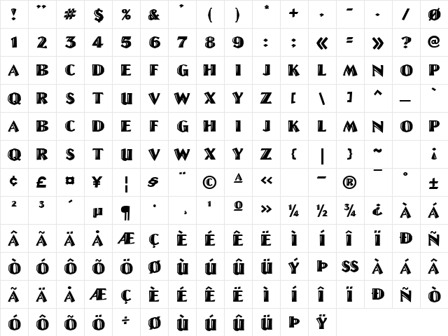 GE Letter Cut Regular  glyph index