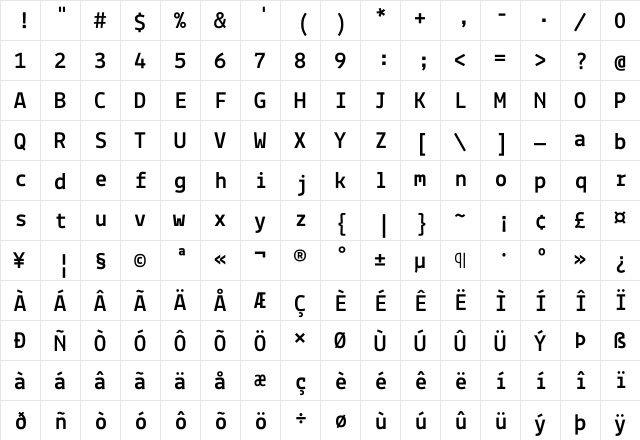 Lekton Bold  glyph index