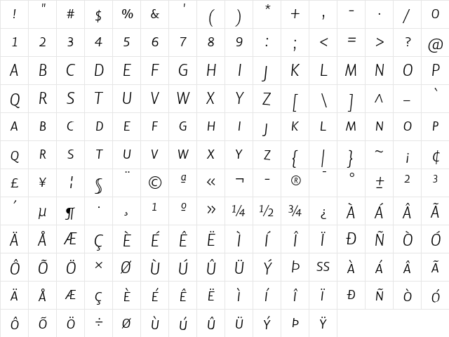 Lisboa SC Light Italic  glyph index