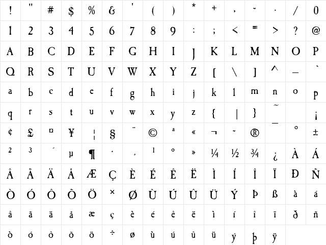 CaslonAntT Regular  glyph index