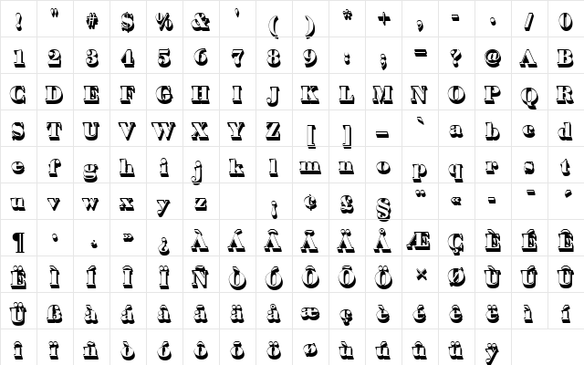 BodoniAntTBolSh1 Regular  glyph index