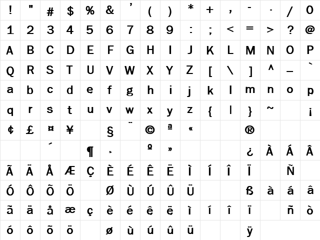 Moby Dick 4 Bold  glyph index