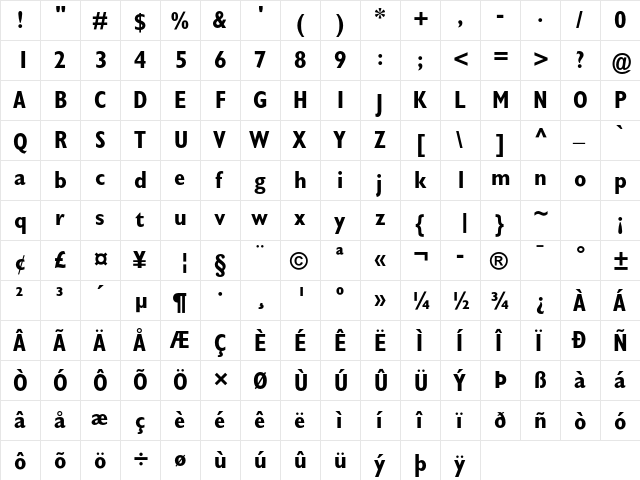 Gill Sans MT Pro Bold Condensed  glyph index