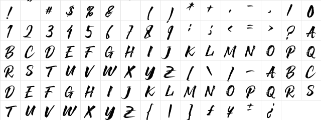 POWER ANGERS Regular  glyph index