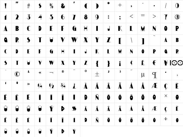 Gulfstream NF Regular  glyph index
