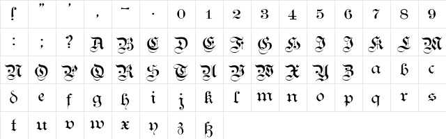 Teutonic No1 DemiBold  glyph index
