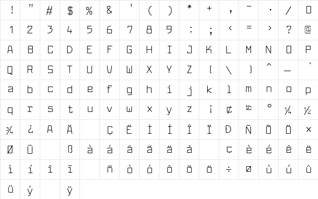 Larabiefont Regular  glyph index