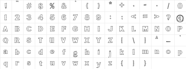 Bluegrass OUTLINE Regular  glyph index