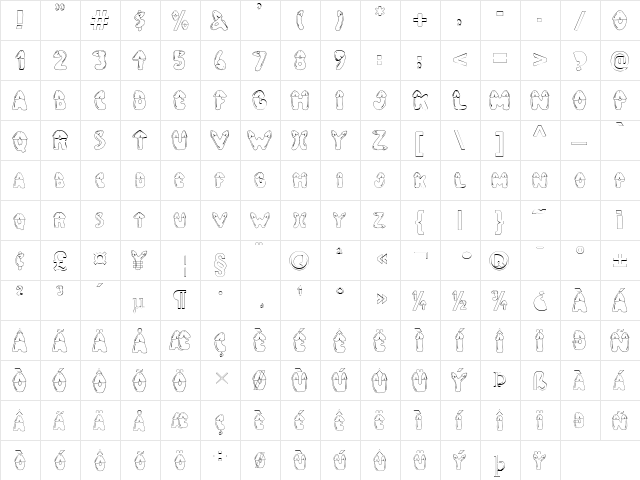 PENIS FONT 3 Regular  glyph index