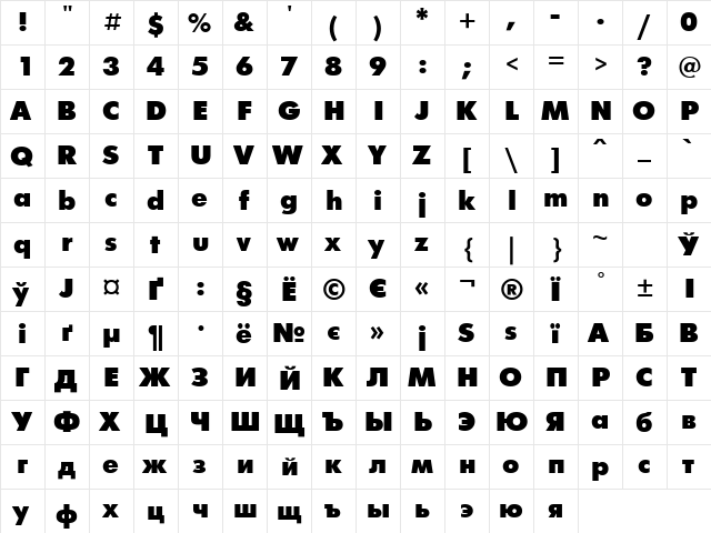 FuturisExtraC Bold  glyph index