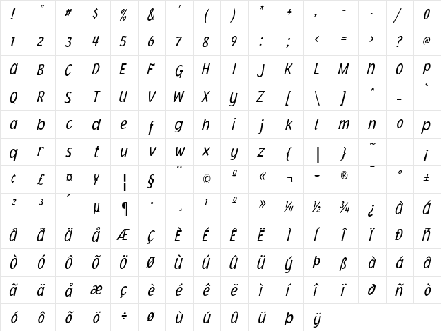 Jacoby Cond ICG LightItalic  glyph index