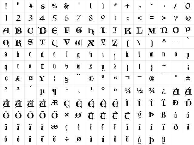 SorrentoSSK Regular  glyph index