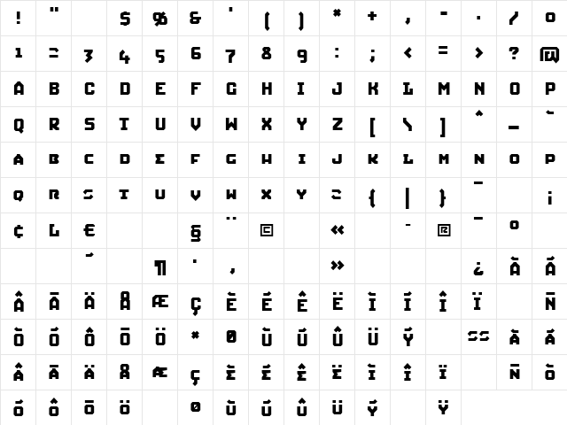 SquidSmallCaps Regular  glyph index