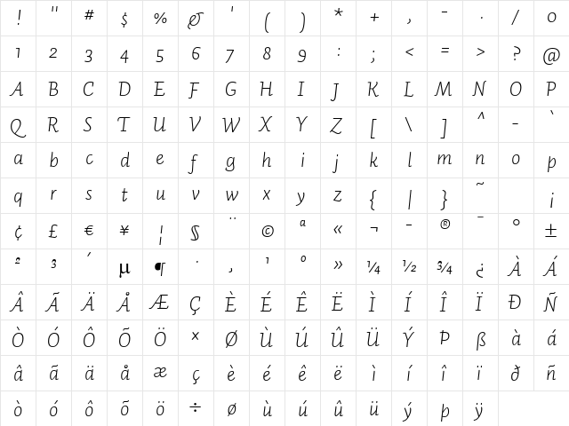 Auto 2 Light Italic  glyph index