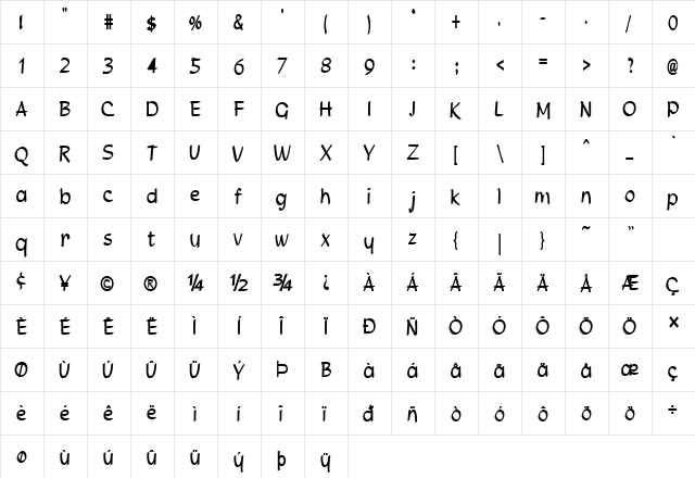 Parson-Condensed Bold  glyph index