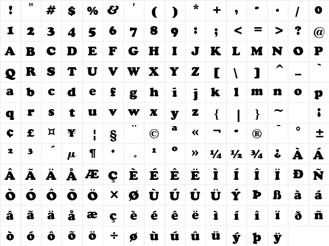 Cooper BlkHd BT Black  glyph index