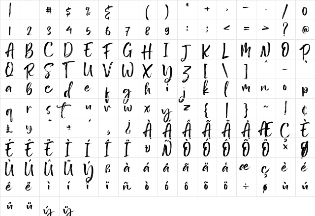 Antero Regular  glyph index