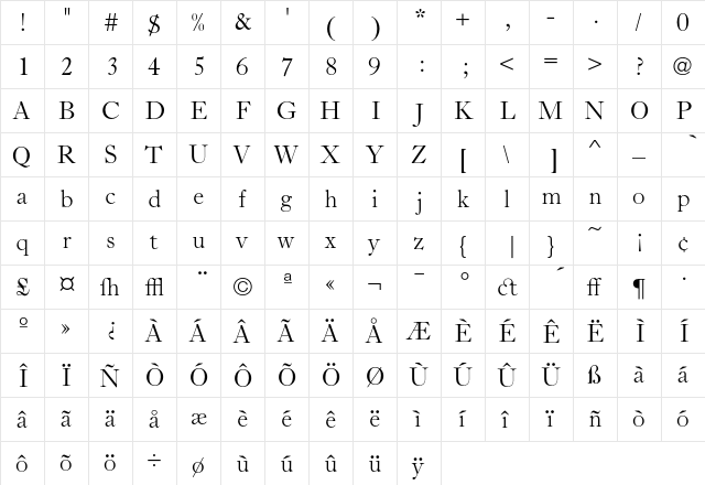 CaslonC37 Light  glyph index