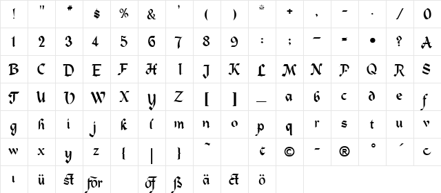 REDARE Regular  glyph index