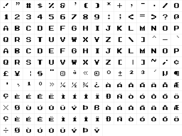 Zig Regular  glyph index