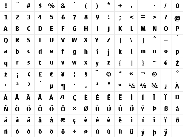 Vialog LT Bold Regular  glyph index
