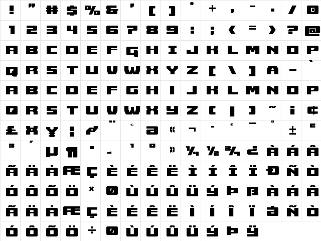 Cruiser Fortress Title Regular  glyph index