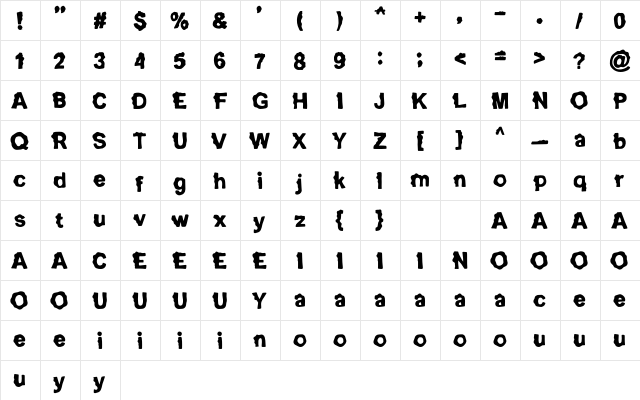 Ghostbumps Regular  glyph index