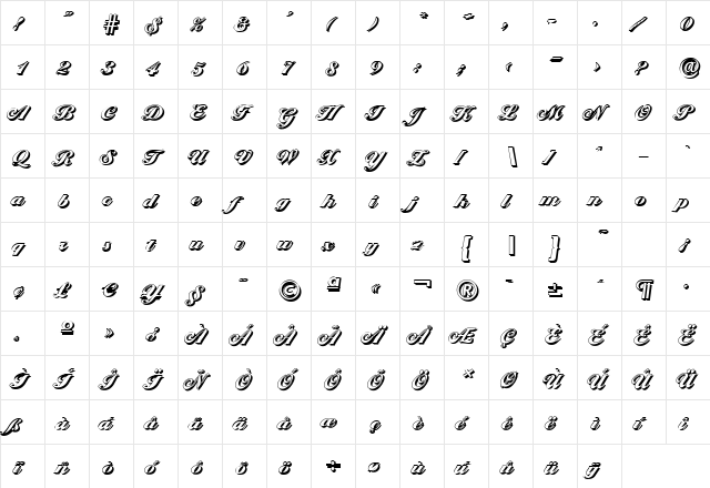 NicholasBeckerShadow-Black Regular  glyph index