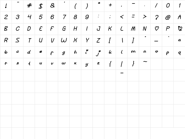 Queen of Love Cursiva  glyph index