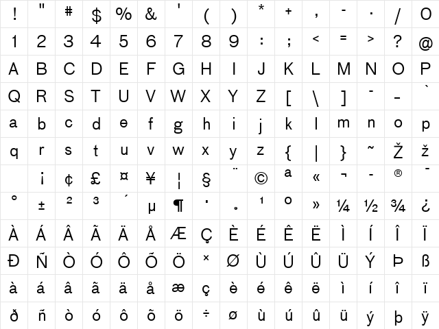 BauLF-Regular Regular  glyph index