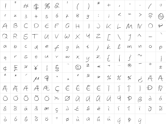 AutographScriptEF LightAlt  glyph index