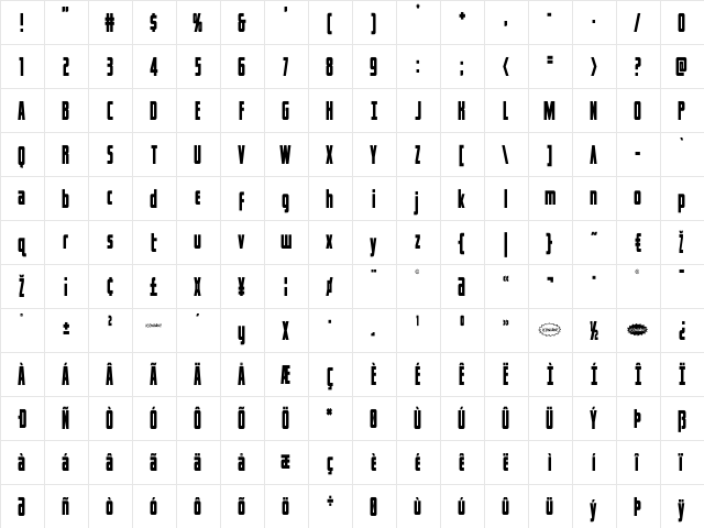 Captain Canaveral Condensed Condensed  glyph index