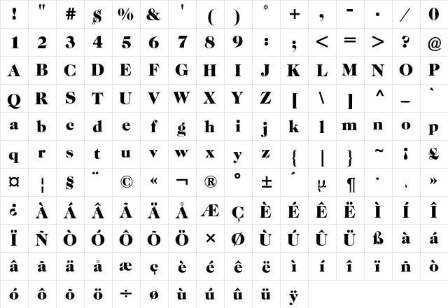 Caslon Two TwentyFour BQ Regular  glyph index