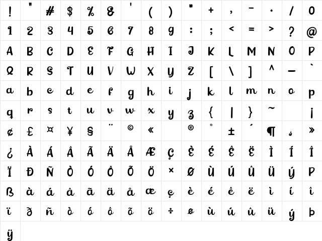 Great Safira Regular  glyph index