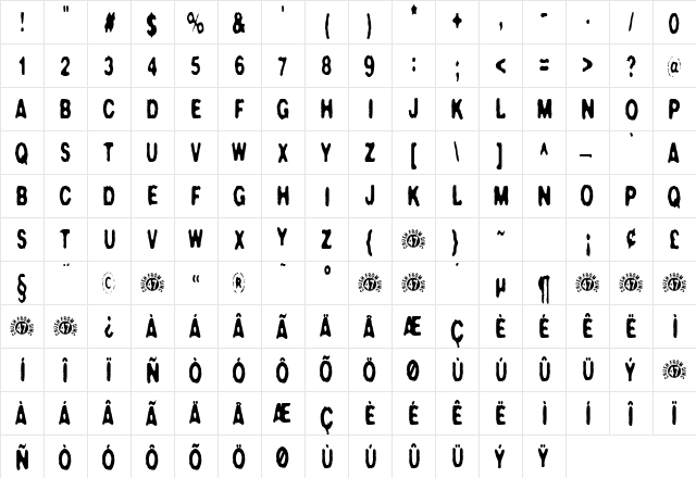 Crush47 Regular  glyph index
