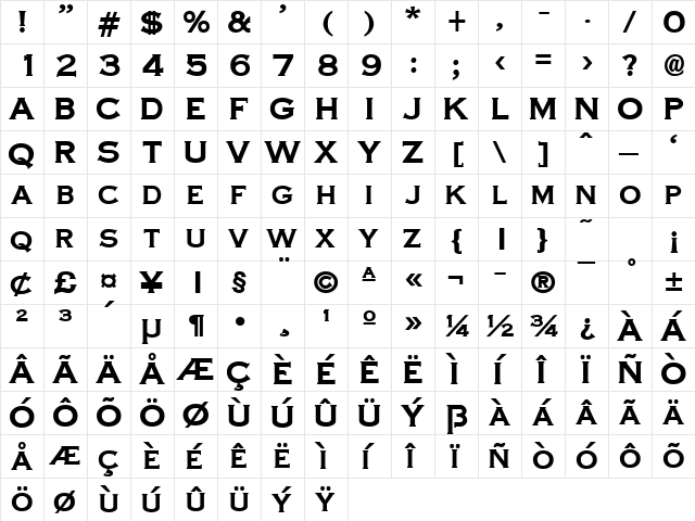 CopperPlateCondensed Bold  glyph index