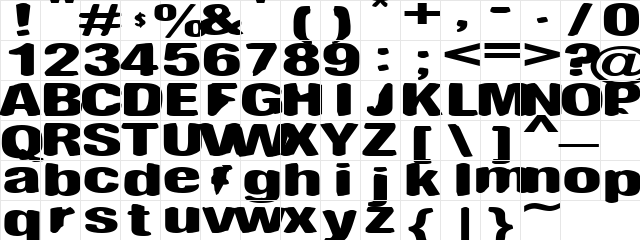 Widebristle Regular  glyph index